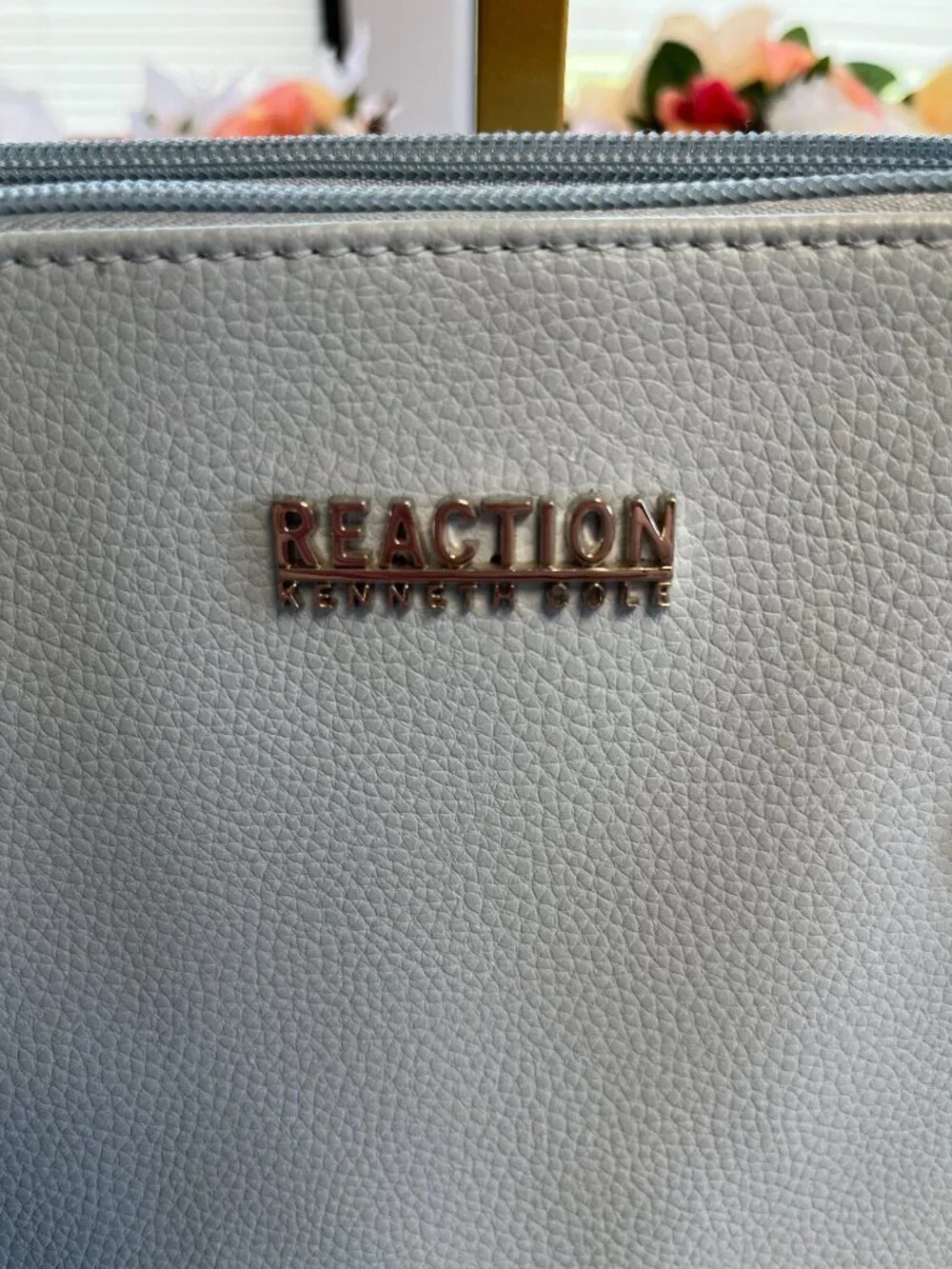 Kenneth Cole Reaction Light Blue Double Zip Shoulder Tote Handbag Faux Leather